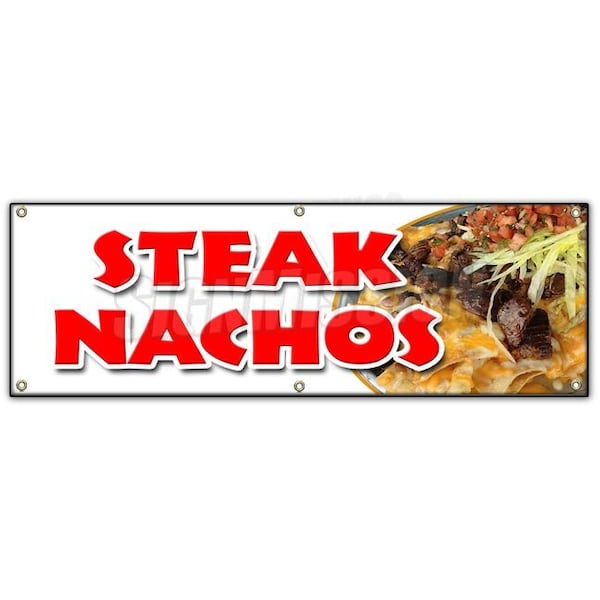 STEAK NACHOS BANNER SIGN snack melted mexican chili tacos tex mex food